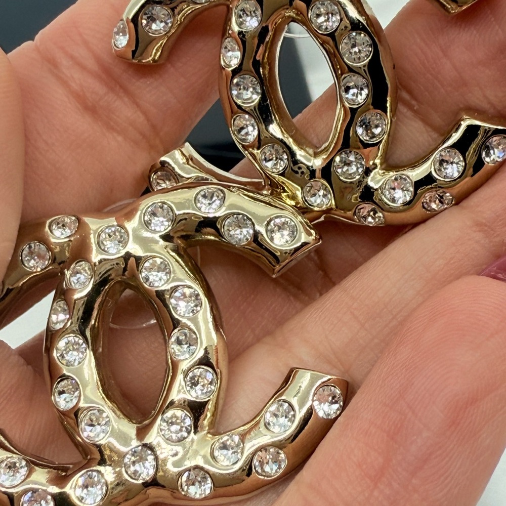 CHANEL Large Gold CC Crystal Accent Statement Earrings - Picture 10 of 11